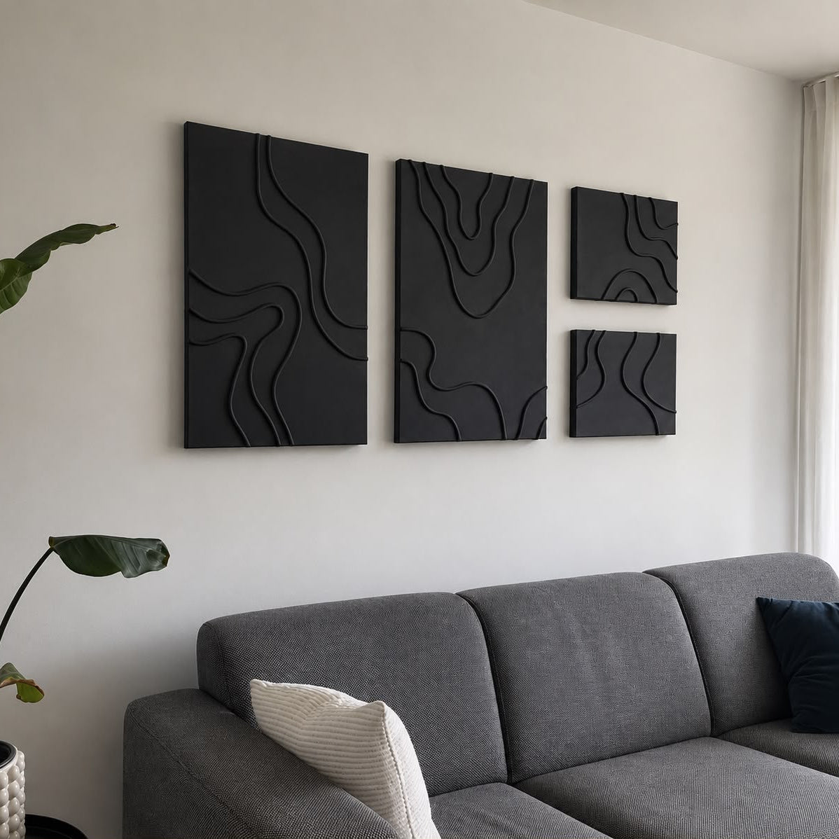 Midnight Contours – 4-Piece Textured Wall Art Set