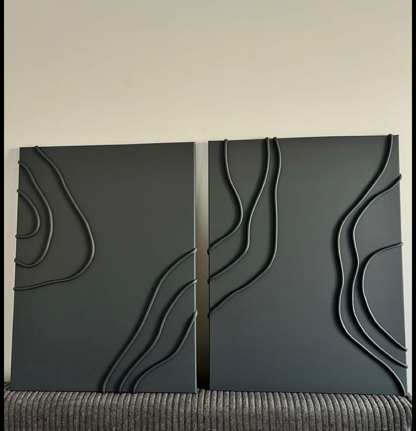 Midnight Contours – Textured Wall Art Set
