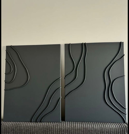 Midnight Contours – Textured Wall Art Set
